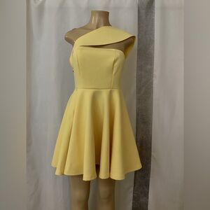 One-Shoulder Lemon Yellow Fit & Flare Party Dress